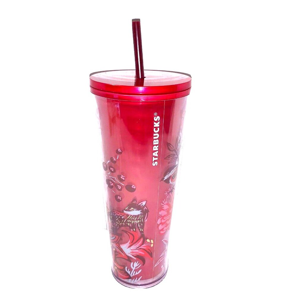 Starbucks Holiday 2022 Red Marble 'Enchanted Forest‎ Pearl' Floral Tumbler NEW